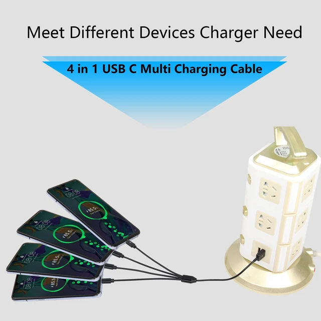 Alt view image 7 of 7 - USB Type C Splitter Charging Cable,1ft 4 in 1 Multi Charging Cable, USB A to 4 x USB Type C Y Splitter Data Snyc Cord(0.3m-4 USB C, Black)