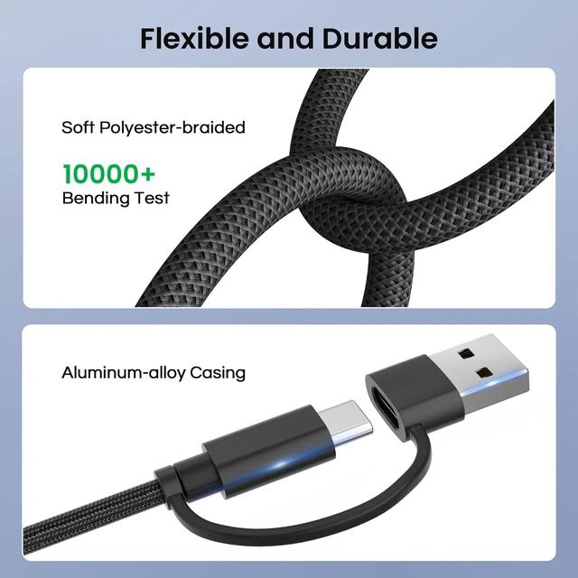 Alt view image 5 of 7 - 4 in 1 USB C Charger Cable for Samsung Galaxy S25 S24 Plus Ultra | 60W Fast Charging Multi Charger Cord with USB A Converter/iOS/Type C for iPhone 18 17 16 15 Pro,iPad Air 4 5,A42 A51 A72,10ft