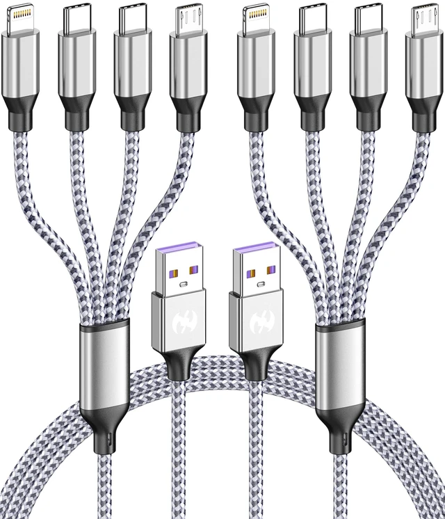 Main image of 4 in 1 Multi Charging Cable 4ft 2 Pack,Braided MFi Certified Charger Cable | Nylon Braided iPhone Charger,Universal Phone Cord with Type-C,Micro USB,IP for iPhone17-5/Android