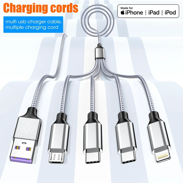 Alt view image 7 of 7 - 4 in 1 Multi Charging Cable 4ft 2 Pack,Braided MFi Certified Charger Cable | Nylon Braided iPhone Charger,Universal Phone Cord with Type-C,Micro USB,IP for iPhone17-5/Android