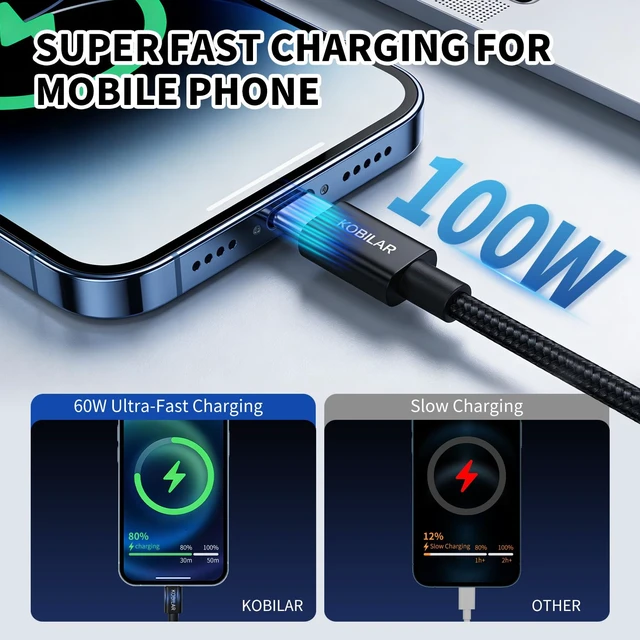 Alt view image 2 of 5 - USB C to USB C Cable, 100W 5A Super Fast Charging, PD 3.0, Type C to Type C, 5-Pack (5ft,), for iPhone 17/16 Pro Max, iPad Pro,Samsung Galaxy S25/24