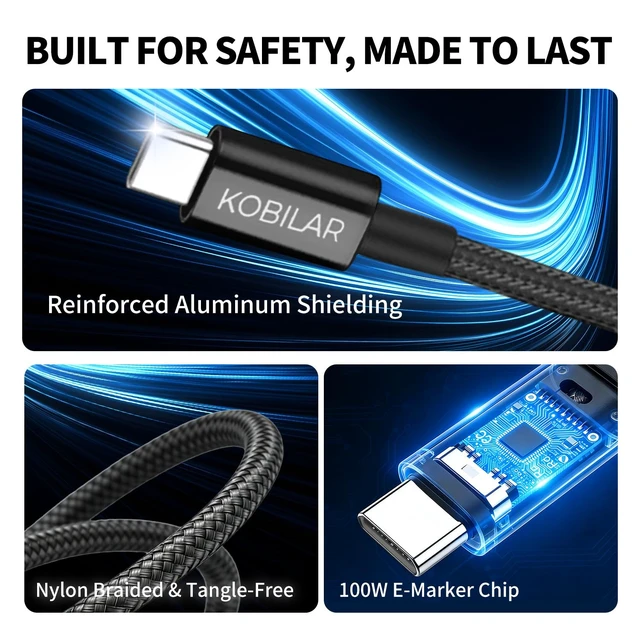 Alt view image 3 of 5 - USB C to USB C Cable, 100W 5A Super Fast Charging, PD 3.0, Type C to Type C, 5-Pack (5ft,), for iPhone 17/16 Pro Max, iPad Pro,Samsung Galaxy S25/24