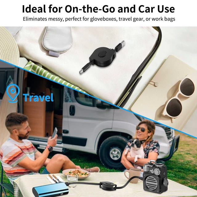 Alt view image 3 of 7 - USB A to USB C Cable 18W 15W Fast Charging Retractable Cord 3FT | Type C Cable for CarPlay/Moto G Play 2026/Car Charger/Galaxy Tab A9+/Galaxy Z Fip3 Fo1d8 U1tra Pixel 7a Tablet/Android Auto