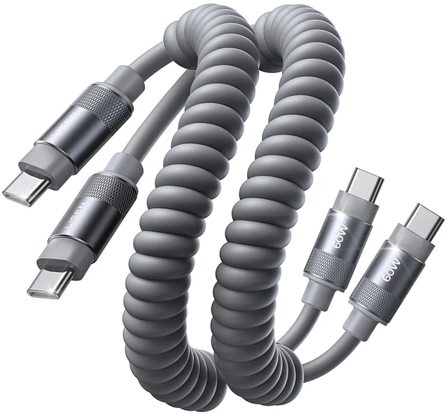 Main image of Coiled USB C Cable 2 Pack 60W Chubby Cable C to C Cable Fast Charging | for iPhone 18 Pro Max Duo Car CarPlay & Android Auto Durable Silicone USB C to USB C Cord for Samsung Galaxy S25, Short 3.5FT