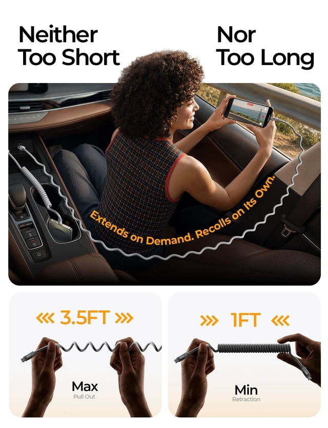 Alt view image 5 of 7 - Coiled USB C Cable 2 Pack 60W Chubby Cable C to C Cable Fast Charging | for iPhone 18 Pro Max Duo Car CarPlay & Android Auto Durable Silicone USB C to USB C Cord for Samsung Galaxy S25, Short 3.5FT