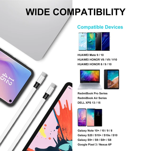 Alt view image 3 of 6 - USB C Cable,60W Retractable C to C Fast Charging Cable,Type C Charger Cord for iPhone 17 16 15 Pro Max, iPad Air 4, Galaxy S24 S23 Android iOS Type C Cell Phones Tablets Universal Use (2Pack/White)
