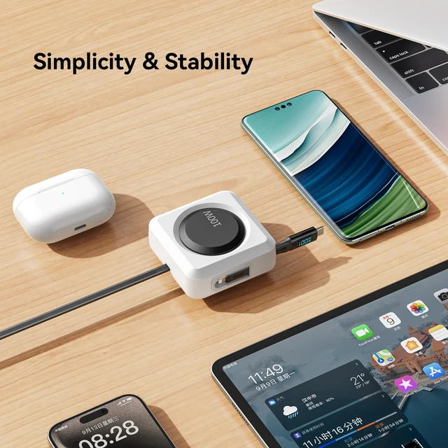 Alt view image 6 of 6 - Retractable USB C Cable, 100W PD Cord with LED Display & Organizer | Retractable design with adjustable lengths, 480Mbps data transfer and cable management for iPhone, Samsung and MacBook