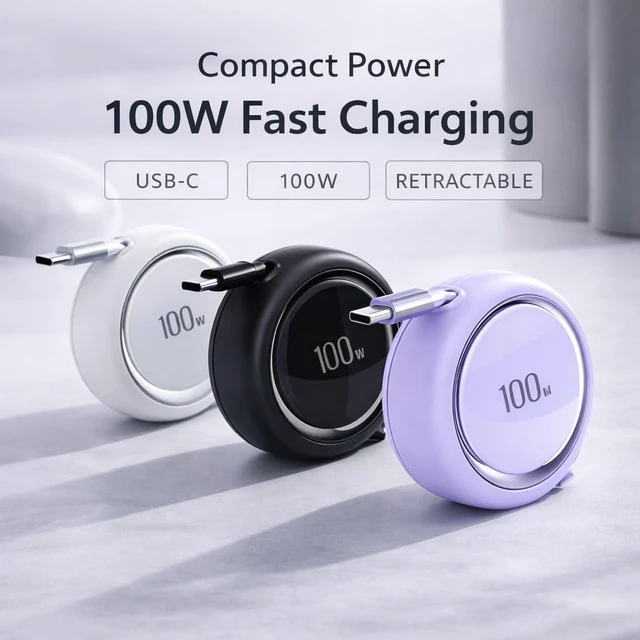Alt view image 2 of 6 - Black Retractable USB C to USB C Cable, 100W Fast Charging Type C Phone Charger Cord, Cute for Car and Travel, up to 3.3 ft