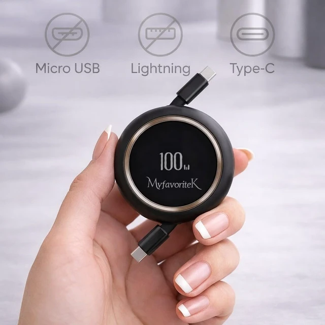 Alt view image 3 of 6 - Black Retractable USB C to USB C Cable, 100W Fast Charging Type C Phone Charger Cord, Cute for Car and Travel, up to 3.3 ft