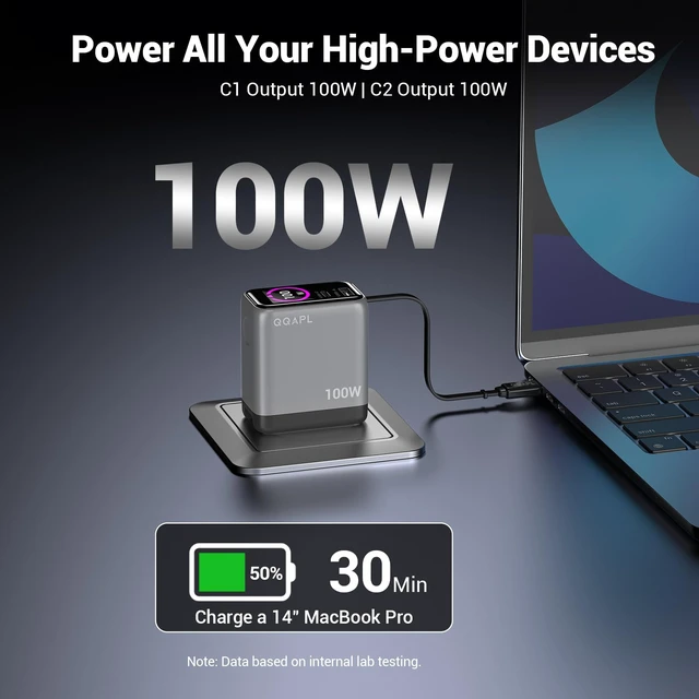 Alt view image 5 of 7 - 100W Retractable USB C Wall Charger,3-Port Gan Charger with Display | Built-in Cable, PD3.2 AVS PPS Super Fast Charging for iPhone 18/17/16, Macbook Pro/Air Laptop, Samsung Galaxy(Non-Battery)