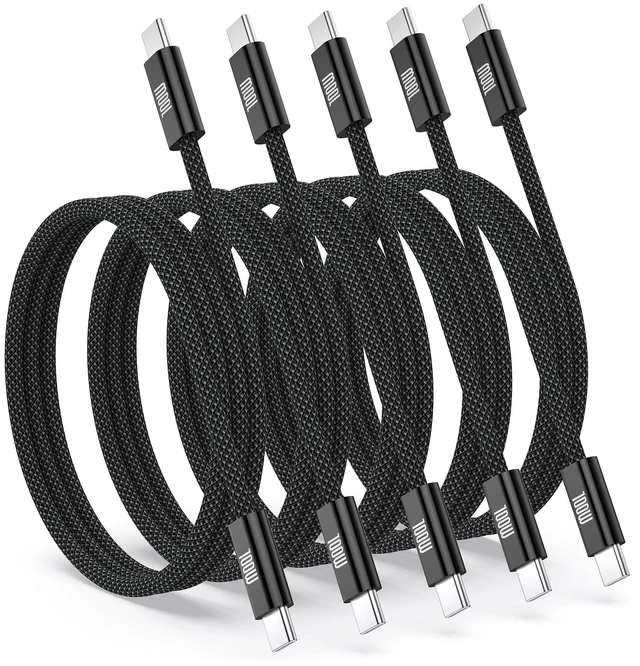 Main image of USB C to USB C Cable, 5Pack 100W/5A 3ft Nylon Braided Type C Fast Charging Cord for Galaxy S26 S25 Ultra S24 FE S23 iPhone 18 17 16 Pro Max 15 iPad Air MacBook Pro Pixel 10 Android Phones Laptop