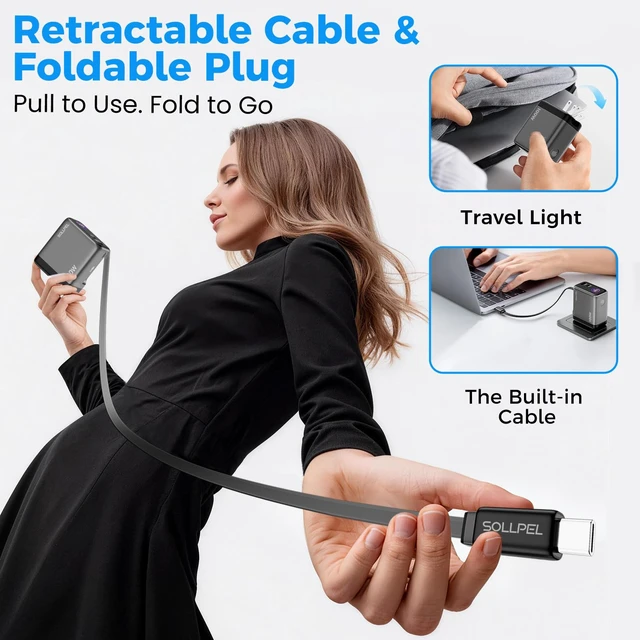 Alt view image 4 of 7 - 100W GaN USB C Retractable Charger with Smart Display&Touch Control | PD PPS Fast Charging Wall Adapter,Compact 3-Port Foldable,for MacBook Pro/Air, iPhone 18/17, Galaxy S26, Pixel, iPad