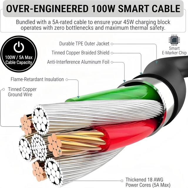 Alt view image 2 of 6 - 4-Pack 10ft USB-C to USB-C Fast Charging Cables Cord (100W/5A) - Black | Durable Cord Compatible with Samsung Galaxy S26, S25, S24, S23 & iPhone 18 Pro, 17, 16, Extra Long for Home, Office, & Travel