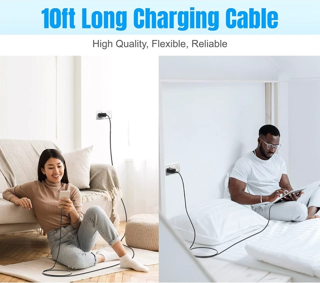 Alt view image 4 of 6 - 4-Pack 10ft USB-C to USB-C Fast Charging Cables Cord (100W/5A) - Black | Durable Cord Compatible with Samsung Galaxy S26, S25, S24, S23 & iPhone 18 Pro, 17, 16, Extra Long for Home, Office, & Travel
