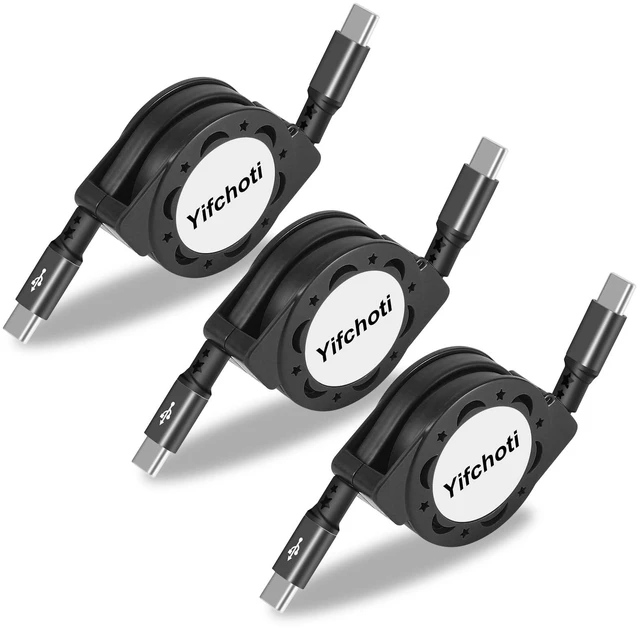 Main image of 3 Pack PD 60W Retractable Charging Cable and Data Transfer, Type C to C Charger Port Adapter,Fast QC3.0 Charge Cord for iPhone 17/16 /15Plus/ Pro Max, MacBook Pro, Pro Air, Android and Tablets
