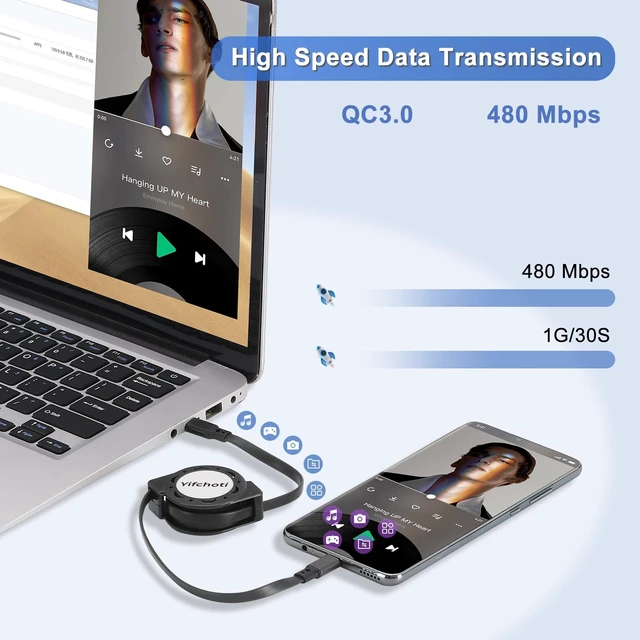 Alt view image 2 of 7 - 3 Pack PD 60W Retractable Charging Cable and Data Transfer, Type C to C Charger Port Adapter,Fast QC3.0 Charge Cord for iPhone 17/16 /15Plus/ Pro Max, MacBook Pro, Pro Air, Android and Tablets