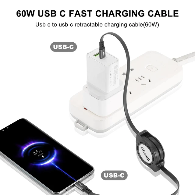 Alt view image 6 of 7 - 3 Pack PD 60W Retractable Charging Cable and Data Transfer, Type C to C Charger Port Adapter,Fast QC3.0 Charge Cord for iPhone 17/16 /15Plus/ Pro Max, MacBook Pro, Pro Air, Android and Tablets