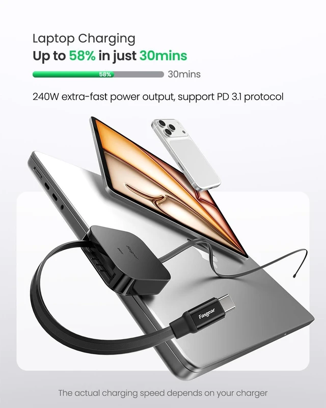 Alt view image 2 of 7 - 240W USB C to USB C Retractable Cable, 6.6ft, Black | 5A PD/PPS Fast Charging, 480Mbps Data Transfer, For i-Phone Duo, i-Phone 17 18 Pro, Mac-book Pro M4, Galaxy S25 Ultra