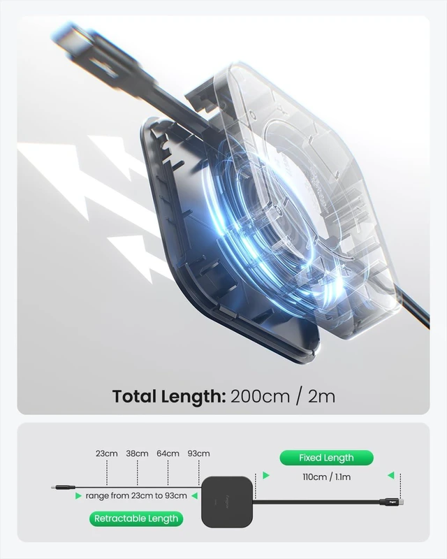 Alt view image 3 of 7 - 240W USB C to USB C Retractable Cable, 6.6ft, Black | 5A PD/PPS Fast Charging, 480Mbps Data Transfer, For i-Phone Duo, i-Phone 17 18 Pro, Mac-book Pro M4, Galaxy S25 Ultra
