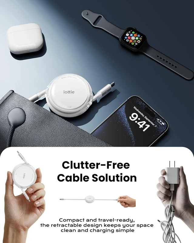 Alt view image 4 of 7 - Basix 100W Retractable USB-C Cable, Fast Charging USB C-to-C Cable with 4 Adjustable Cable Lengths, USB C Cable for iPhone 17/17 Air/17 Pro/Pro Max, 16, 15 Series, Samsung S24/23+