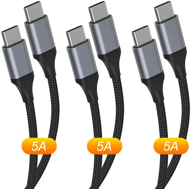 Main image of USB C to USB C Cable 100W 3-Pack 3ft/6ft/6ft, Type C Nylon Braided Charging Cord for 17 16 15 Plus, Pro Max,iPad, MacBook, Galaxy S25 S24 23, Switch, and More