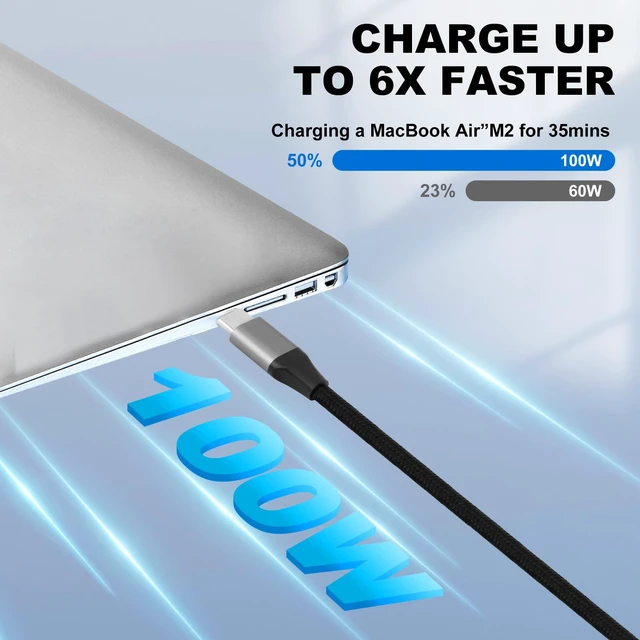 Alt view image 2 of 6 - USB C to USB C Cable 100W 3-Pack 3ft/6ft/6ft, Type C Nylon Braided Charging Cord for 17 16 15 Plus, Pro Max,iPad, MacBook, Galaxy S25 S24 23, Switch, and More