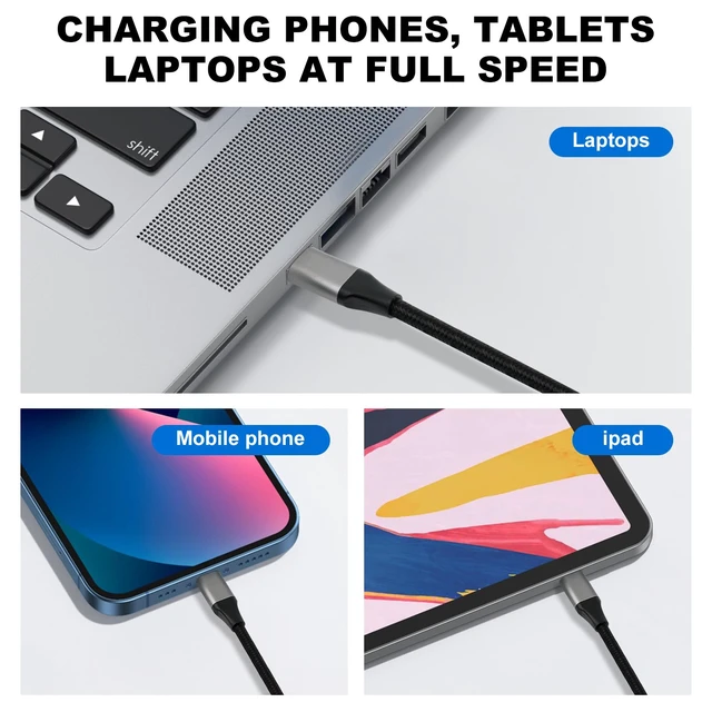 Alt view image 5 of 6 - USB C to USB C Cable 100W 3-Pack 3ft/6ft/6ft, Type C Nylon Braided Charging Cord for 17 16 15 Plus, Pro Max,iPad, MacBook, Galaxy S25 S24 23, Switch, and More