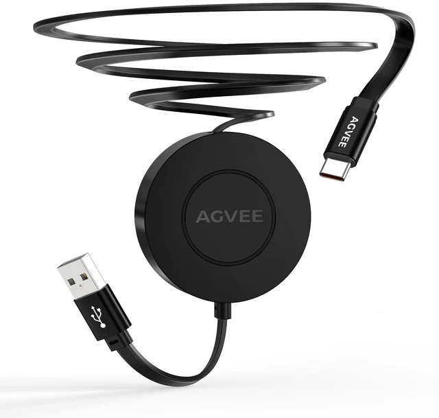 Main image of 1.6ft Fixed / 2.3ft Extend Single-End Retractable USB C Cable | Desk-Mounted, Pocket Size, 3A Fast Type C Phone Charger for iPhone 17 16 15, Samsung S20 S10, Android, Cord Organizer