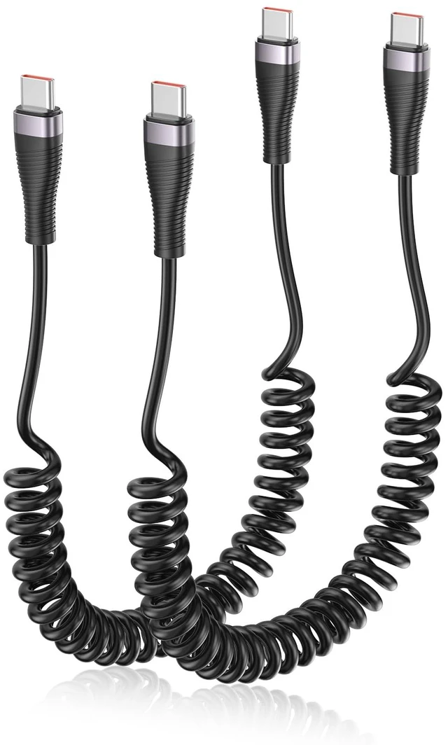 Main image of Coiled USB C to USB C Cable 2 Pack, 60W Fast Charging Cable for Car, 3.3FT | Support CarPlay & Android Auto, 480Mbps Data Transfer, USB C Coiled Cable for iPhone 17/16/15 Pro Max, Galaxy S25 S24 S23