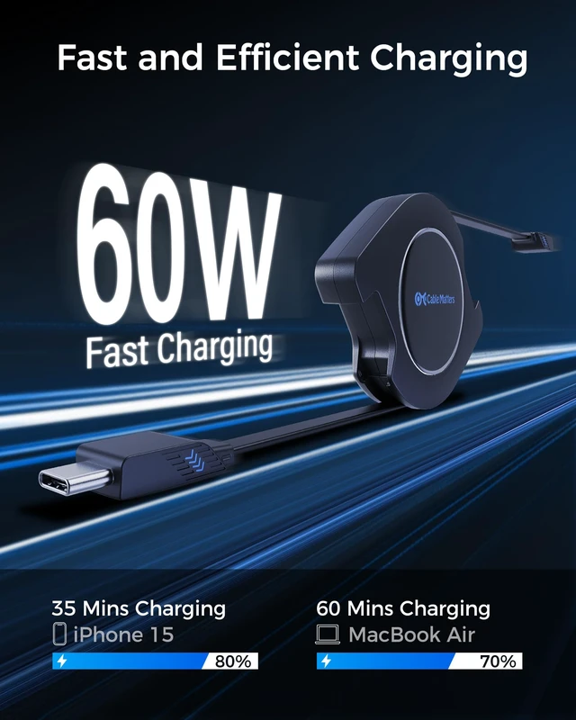 Alt view image 2 of 7 - 2-Pack Retractable USB C Cable, 60W Charging, 2.8ft | 480Mbps Data, Compatible with Apple CarPlay, Android Auto, iPhone 17/16, Galaxy S24, iPad Pro