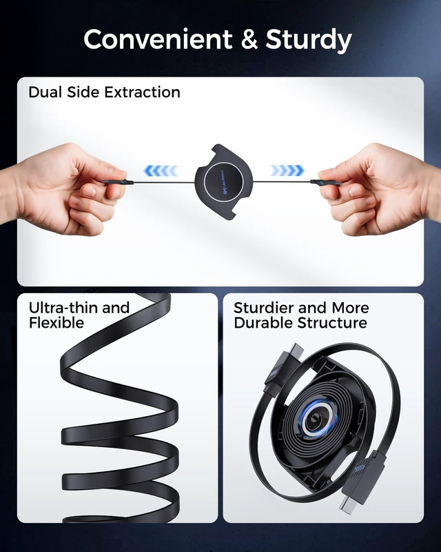 Alt view image 3 of 7 - 2-Pack Retractable USB C Cable, 60W Charging, 2.8ft | 480Mbps Data, Compatible with Apple CarPlay, Android Auto, iPhone 17/16, Galaxy S24, iPad Pro
