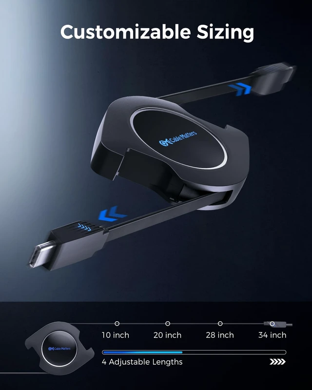 Alt view image 6 of 7 - 2-Pack Retractable USB C Cable, 60W Charging, 2.8ft | 480Mbps Data, Compatible with Apple CarPlay, Android Auto, iPhone 17/16, Galaxy S24, iPad Pro