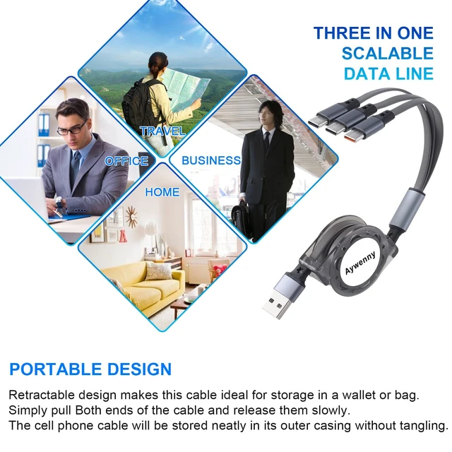 Alt view image 5 of 7 - USB C Splitter Multi Charging Cable,3 in 1 Fast Charging Cord,3.3Ft 3 Pack | QC 3.0 Sync Data Charger Cord,with 3 USB C Port Fits for iPhone18 17 16 15 Pro Max Plus, Pad, Galaxy S23 Tablets (Grey)