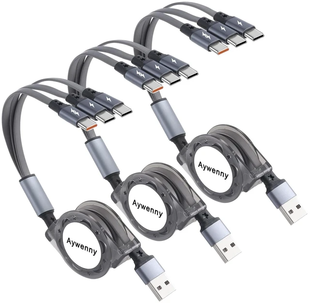 Main image of USB C Splitter Multi Charging Cable,3 in 1 Fast Charging Cord,3.3Ft 3 Pack | QC 3.0 Sync Data Charger Cord,with 3 USB C Port Fits for iPhone18 17 16 15 Pro Max Plus, Pad, Galaxy S23 Tablets (Grey)