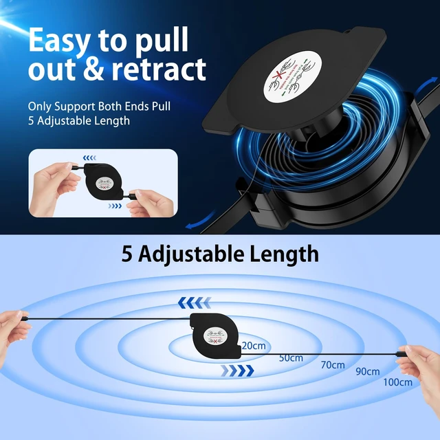 Alt view image 3 of 7 - Retractable USB to USB C Cord for iPhone 17 Pro/16 Pro Max/15 Pro,2Pack 3.3FT Android Auto Phone Type C Charger Cable Fast Charging for Samsung Galaxy S25/S24 Ultra/S23/S22/S21/S20/A35/A54/A55/A16/A15