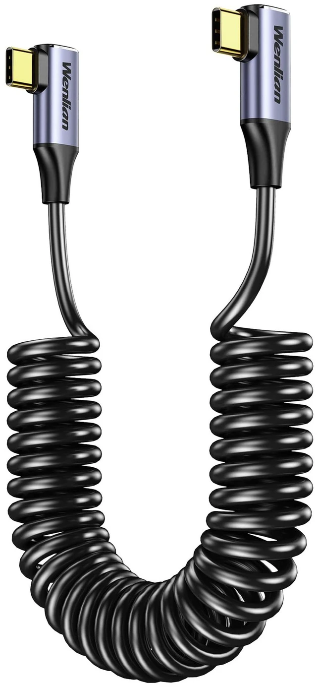 Main image of 4FT-Coiled USB-C to C Cable for CarPlay & Android, 100W Type-C Short Cable | Stretch 1ft up to 4ft, for Car Charger, Double Right Angle USB-C Cord for iPhone 17/16/15 Pro, Samsung S25/S24/S23