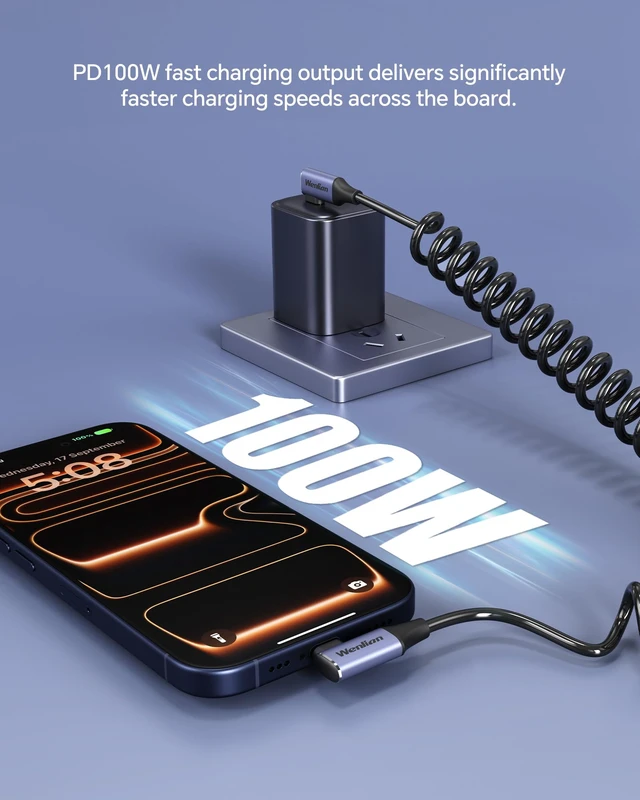 Alt view image 4 of 7 - 4FT-Coiled USB-C to C Cable for CarPlay & Android, 100W Type-C Short Cable | Stretch 1ft up to 4ft, for Car Charger, Double Right Angle USB-C Cord for iPhone 17/16/15 Pro, Samsung S25/S24/S23