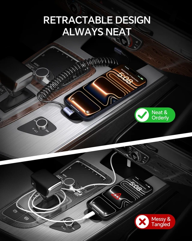 Alt view image 2 of 7 - 4FT-Coiled USB-C to C Cable for CarPlay & Android, 100W Type-C Short Cable | Stretch 1ft up to 4ft, for Car Charger, Double Right Angle USB-C Cord for iPhone 17/16/15 Pro, Samsung S25/S24/S23