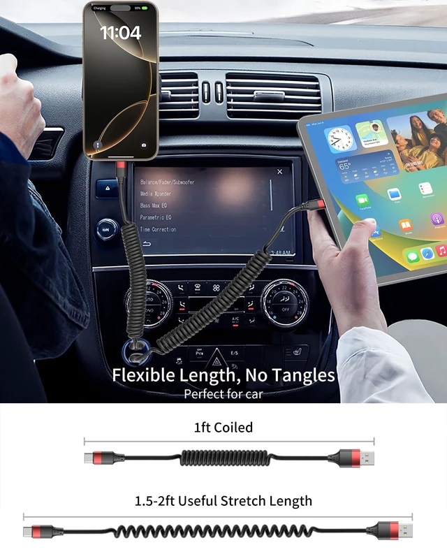 Alt view image 5 of 7 - 2 Pack USB C Coiled Cable, Fast Charging USB to USB C Cord for iPhone 16/16 Pro Max, Samsung Galaxy S24, Moto G8, Google Pixel, Retractable for Car