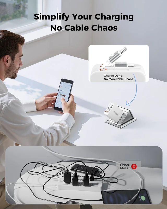 Alt view image 6 of 7 - 4 in 1 Retractable Wall Charger Plug with Dual USB C Cables 3.3FT | 2026 Upgrade Retractable Charger, 35W Fast Charging Retractable Phone Charger for iPhone 17/16/15/14 iPad Galaxy Pixel Tablet