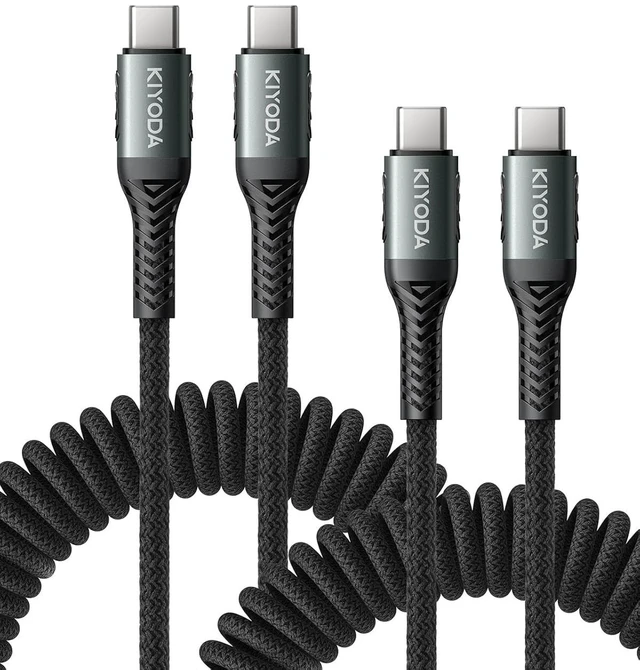 Main image of USB C to USB C Cable Coiled 6FT 2Pack, Braided Type C Charger for Car-Black | 66W Fast Charging Cord Compatible with iPhone 18 17 16 15, iPad, Samsung Galaxy, Google Pixel, Moto, TCL Phones