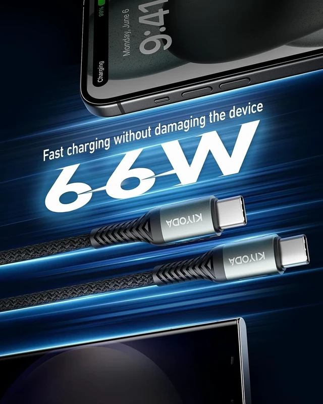 Alt view image 3 of 7 - USB C to USB C Cable Coiled 6FT 2Pack, Braided Type C Charger for Car-Black | 66W Fast Charging Cord Compatible with iPhone 18 17 16 15, iPad, Samsung Galaxy, Google Pixel, Moto, TCL Phones