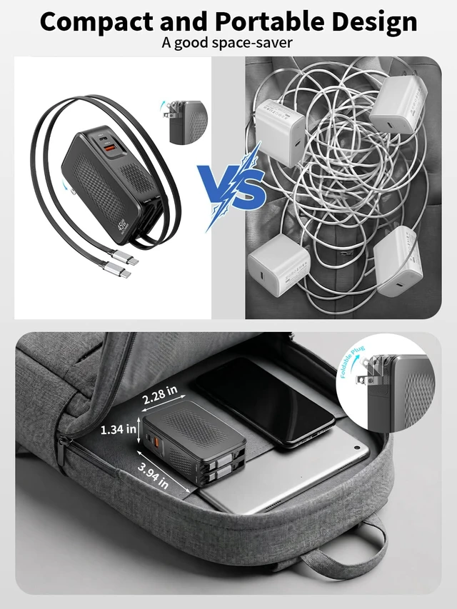 Alt view image 4 of 7 - Retractable USB C Charger,45W iPhone Charger Fast Charging,4in1 Foldable Charger Plug Block Dual Type C Cable Cord for iPhone 17E/17 ProMax/17/16e/16/15,Samsung Galaxy S26Ultra/S26/S25/S24/S23,Android