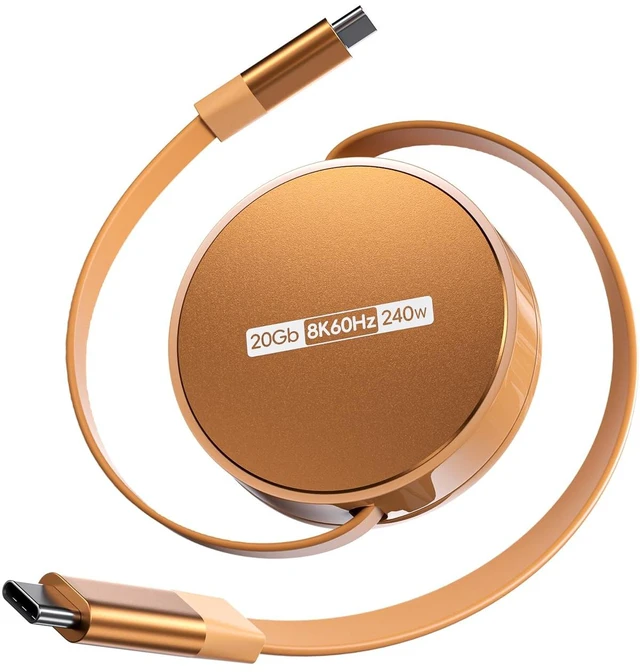 Main image of Retractable USB C to USB C Cable, USB 4 Cable with PD 240W, 20Gbps, 8K60Hz | PULWTOP Full-Featured USB-C Cord for iPhone16/17, MacBook, Laptop, iPad, Monitor and More, 3.3FT, Orange