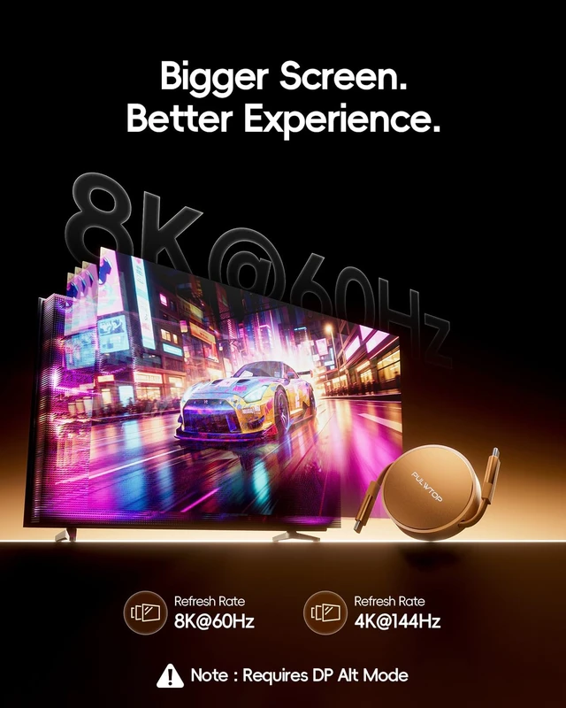 Alt view image 6 of 7 - Retractable USB C to USB C Cable, USB 4 Cable with PD 240W, 20Gbps, 8K60Hz | PULWTOP Full-Featured USB-C Cord for iPhone16/17, MacBook, Laptop, iPad, Monitor and More, 3.3FT, Orange