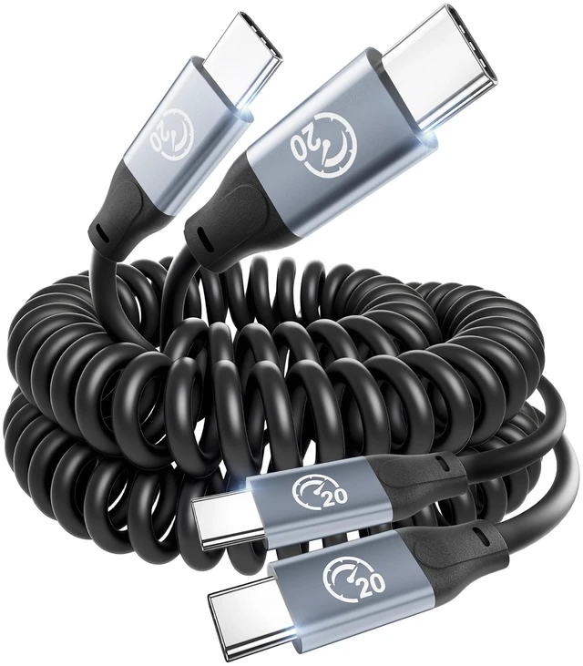 Main image of Coiled USB C to USB C Cable 3.3ft 2Pack, USB C 3.2 Gen2 20Gbps Cable | 100W 4K Video Retractable Type C Charger Cord Fast Charging for iPhone 17 Pro Max, MacBook Pro/Air, iPad, Galaxy S26 Ultra