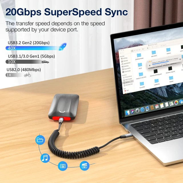 Alt view image 5 of 7 - Coiled USB C to USB C Cable 3.3ft 2Pack, USB C 3.2 Gen2 20Gbps Cable | 100W 4K Video Retractable Type C Charger Cord Fast Charging for iPhone 17 Pro Max, MacBook Pro/Air, iPad, Galaxy S26 Ultra