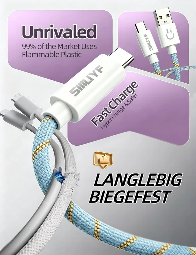 Alt view image 4 of 7 - USB C Cable 10FT 2Pack,3A Fast Charging USB A to USB C Nylon Braided Type C | USB to USB C Cable Durable Cord for iPhone 17/16/15/Pro Max, Samsung Galaxy S26,CarPlay Cable and More