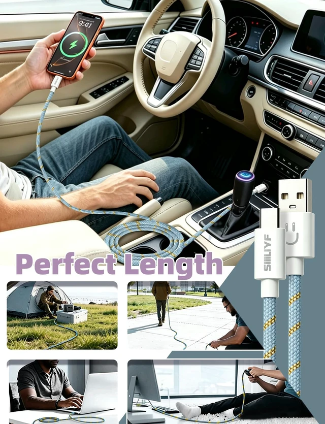 Alt view image 6 of 7 - USB C Cable 10FT 2Pack,3A Fast Charging USB A to USB C Nylon Braided Type C | USB to USB C Cable Durable Cord for iPhone 17/16/15/Pro Max, Samsung Galaxy S26,CarPlay Cable and More