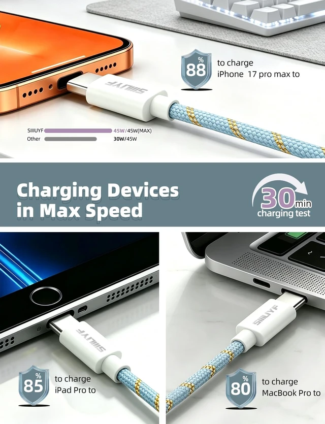 Alt view image 5 of 7 - USB C Cable 10FT 2Pack,3A Fast Charging USB A to USB C Nylon Braided Type C | USB to USB C Cable Durable Cord for iPhone 17/16/15/Pro Max, Samsung Galaxy S26,CarPlay Cable and More